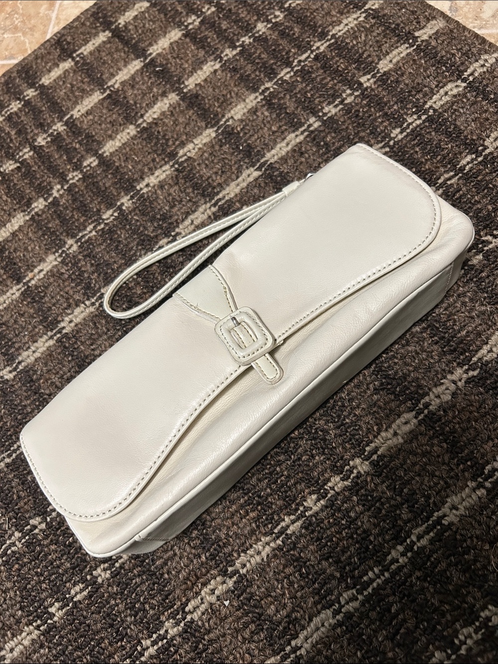 Ivory Leather Wristlet Clutch Bag